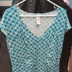Elegant Teal and White Patterned Women's Dress